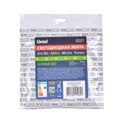 ULS-M11-2835-60LED-m-8mm-IP20-DC12V-4.8W-m-5M-GREEN PROFI Гибкая светодиодная лента на самоклеящейся основе. Катушка 5м. в герметичной упаковке. Зеленый свет. ТМ Uniel.