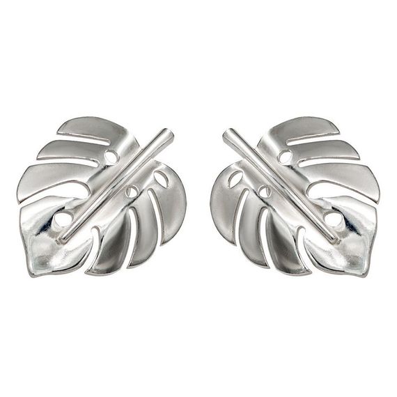 Серьги-пусеты Лист Монстеры из серебра 925 пробы, вид 1