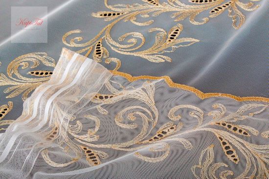 Длинные шторы. Тюль Belle-T французская сетка (золото)