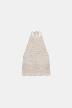 ZARA ВЯЗАНЫЙ ТОП С ГОРЛОВИНОЙ ХАЛТЕР, ЭКРЮ