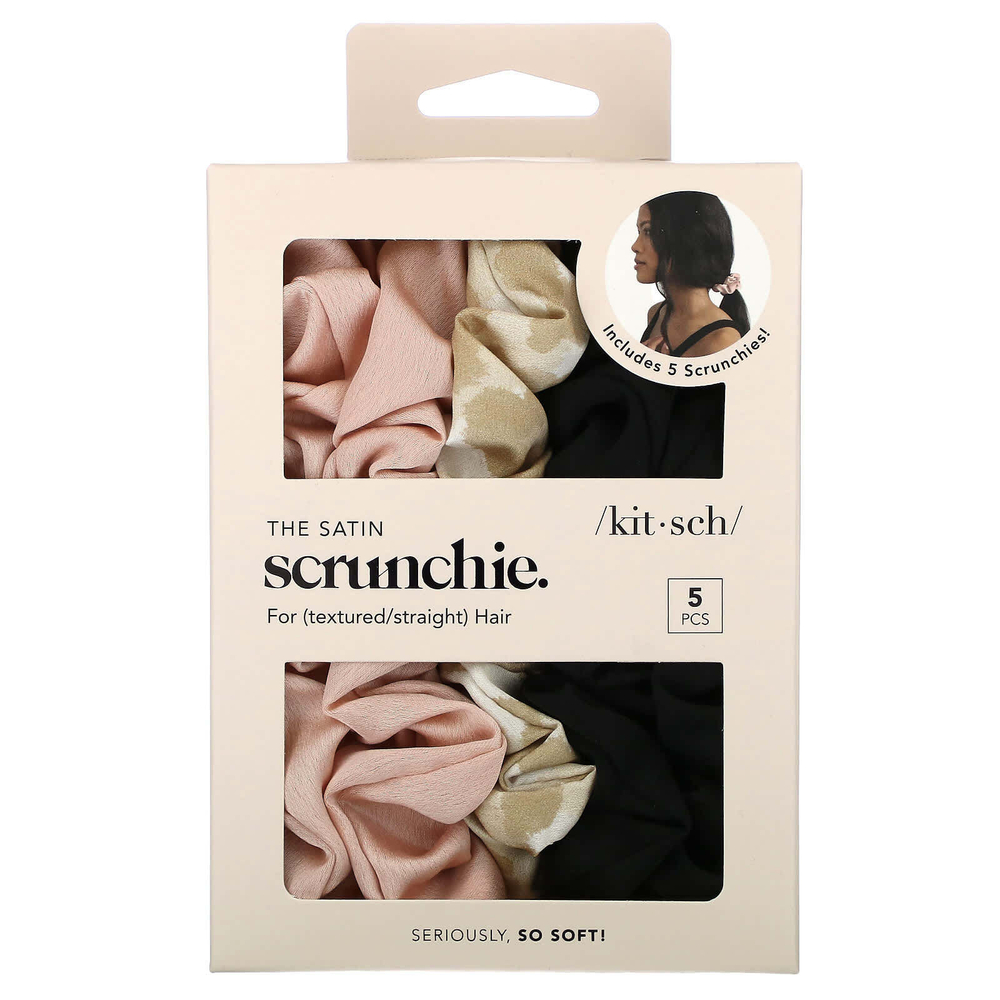 Kitsch, The Satin Scrunchie, для текстурированных и прямых волос, ассорти, 5 резинок для волос