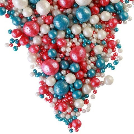 Драже зерновое в кондитерской глазури (180, Жемчуг красный, серебро, темная бирюза) 1,5 кг