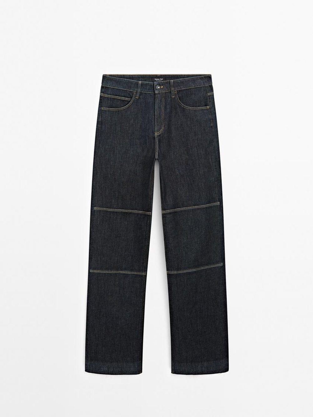 Massimo Dutti Джинсы прямого кроя с декоративными швами, темно-серый