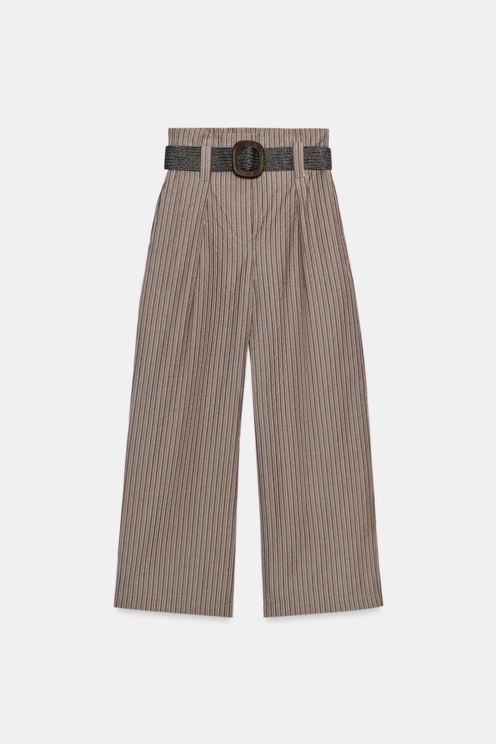 ZARA БРЮКИ В ПОЛОСКУ С РЕМНЕМ, КОРИЧНЕВЫЙ