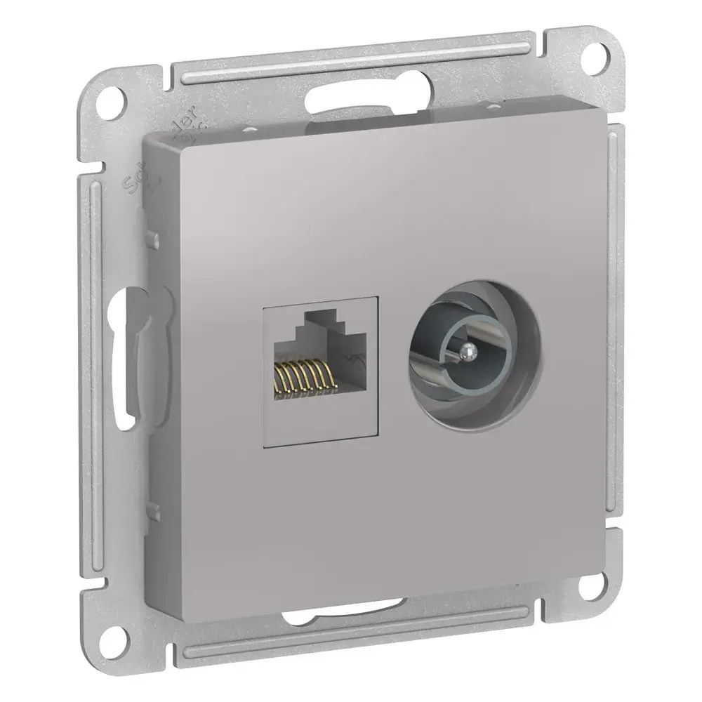 ATLASDESIGN РОЗЕТКА двойная ТВ + компьютерная RJ45 кат. 5e, механизм, АЛЮМИНИЙ
