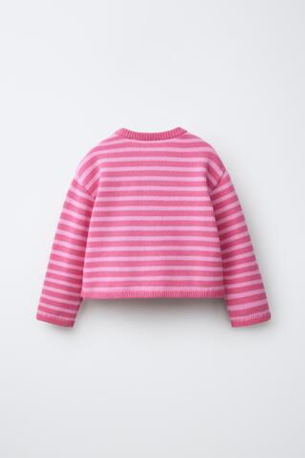 ZARA КАРДИГАН В ПОЛОСКУ С СЕРДЦЕМ, РОЗОВЫЙ