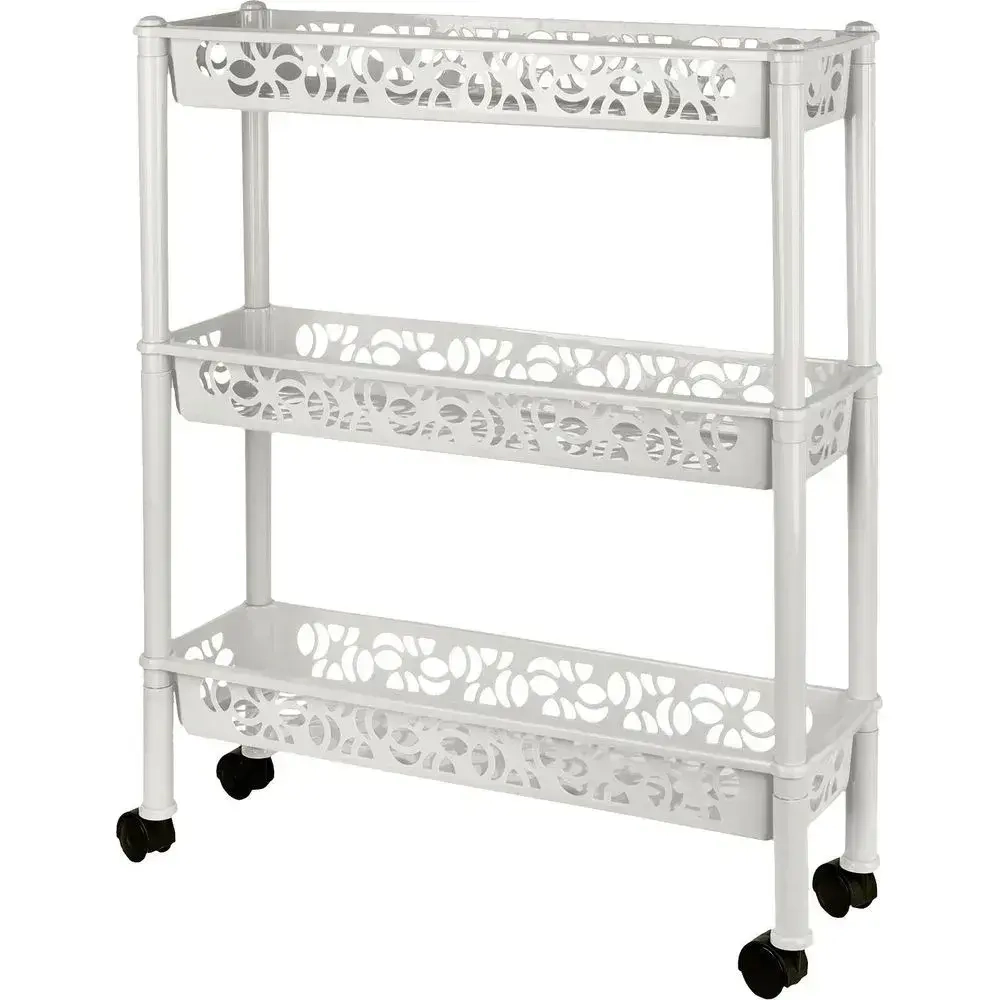 Этажерка Keeplex Light на колесиках трехсекционная прямоугольная длинная 58х69см белое