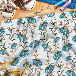 Ткань кулирная гладь увядающие васильки с желтеющими стеблями