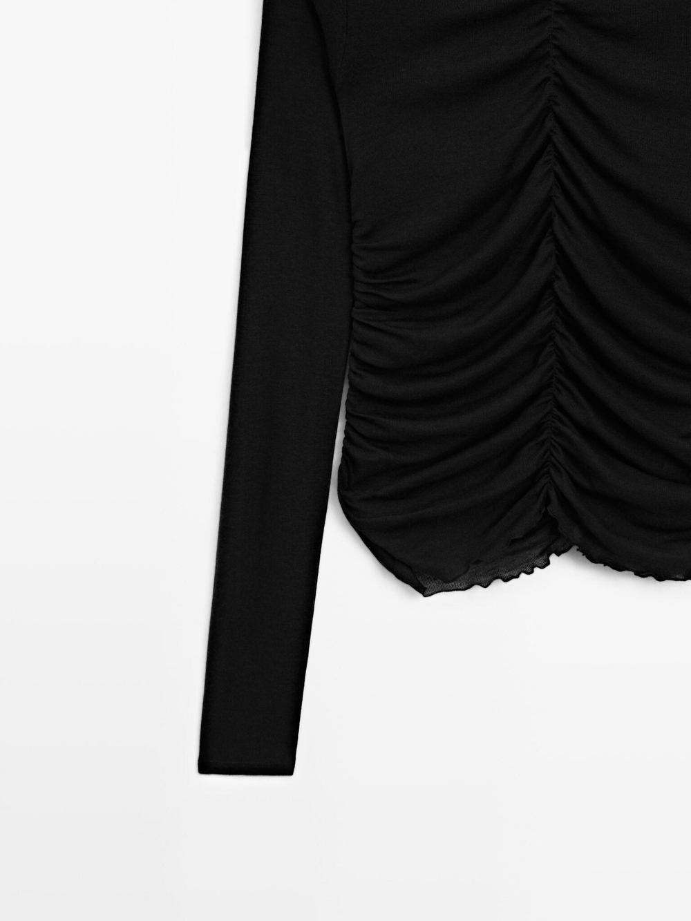 Massimo Dutti Футболка со сборкой и длинными рукавами, черный