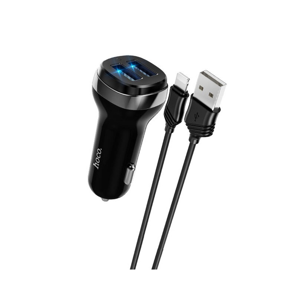 Разделитель автомобильный Hoco Z40 Superior dual port car charger с кабелем Lightning (2USB: 5V &amp; 2.4A) Черный