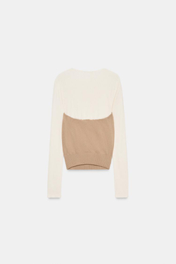 ZARA КОМБИНИРОВАННАЯ ФУТБОЛКА С КОРСЕТОМ, МЯГКИЙ КАШТАНОВЫЙ