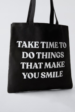 ZARA СУМКА-ШОПЕР ИЗ ХЛОПКА, ЧЕРНЫЙ