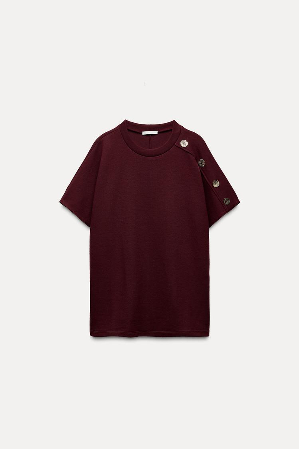 ZARA ТОП ИЗ МЯГКОЙ ТКАНИ С ПУГОВИЦАМИ, ЦВЕТ БУРГУНДСКОГО ВИНА
