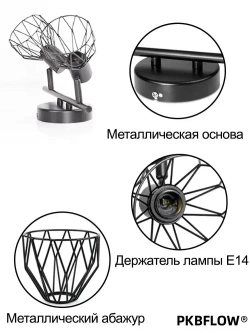PKBFLOW бра настенные светильники 2 плафона, Светильник настенный, ретро лампа для освещения спальни, E14, 40Вт