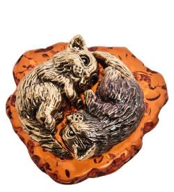 Народные промыслы AM-3065 Фигурка «Коты Инь-Янь» (латунь, янтарь)