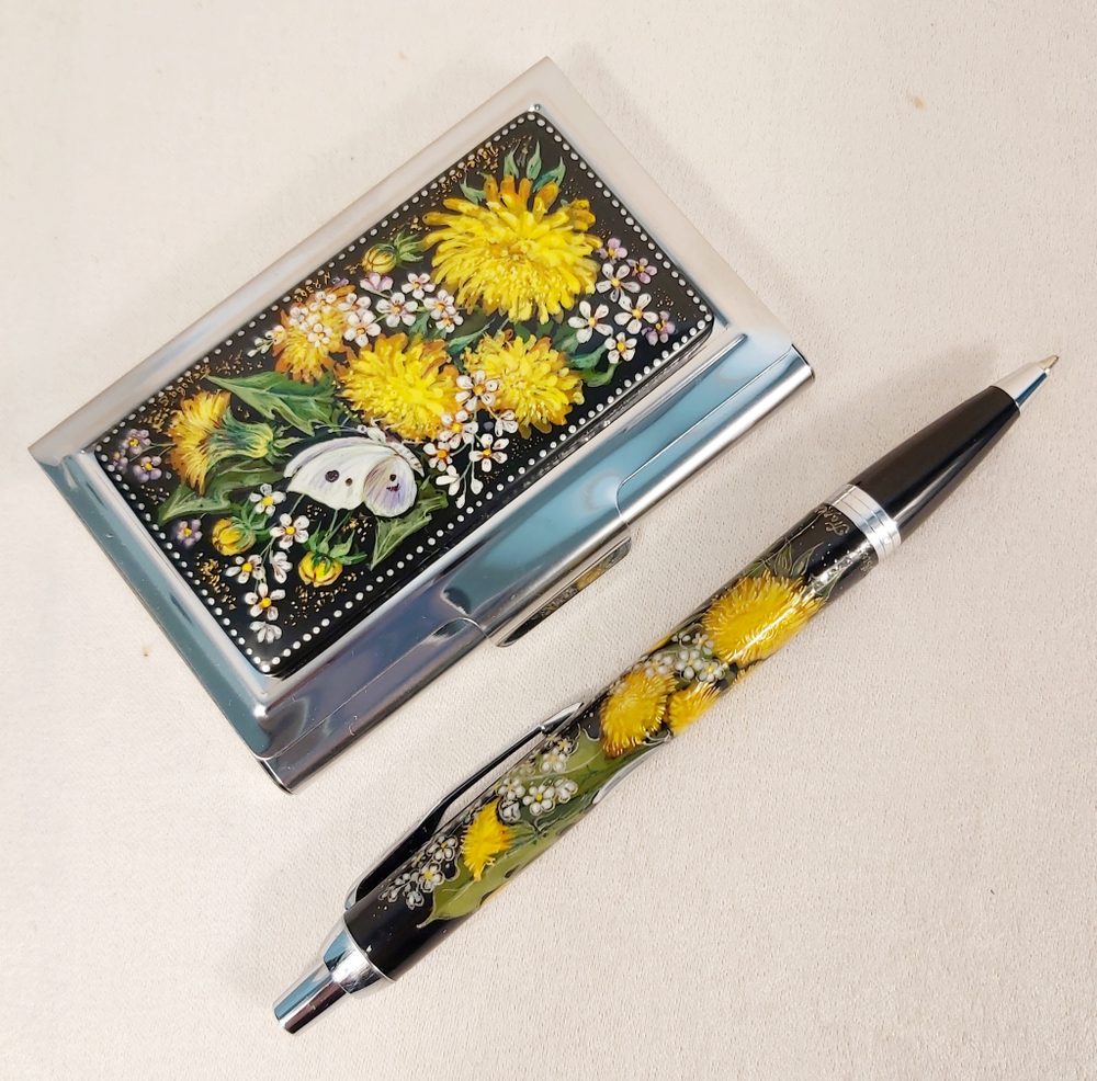 Набор подарочный "Одуванчики" №2 (визитница персональная, ручка Паркер)