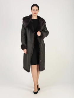 Дубленка зимняя натуральная с капюшоном длинная