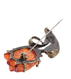 AM-2404 Брошь «Тюльпан Надежды» (латунь, янтарь)