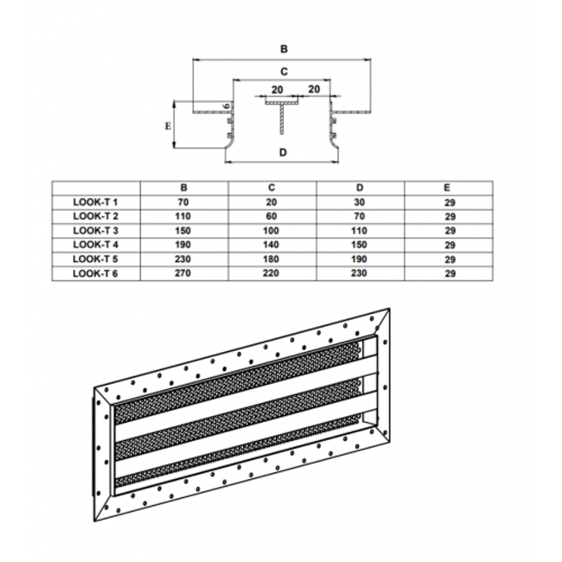 Щелевой диффузор скрытого монтажа LOOK-T с перфорацией
