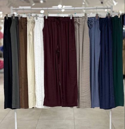 Брюки с высокой посадкой, с эластичным поясом , широкие из модала