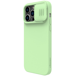 Противоскользящий шелковистый чехол от Nillkin для iPhone 14 Pro Max, серия CamShield Silky Silicone Case с защитной шторкой для камеры, цвет мятно-зеленый Mint Green