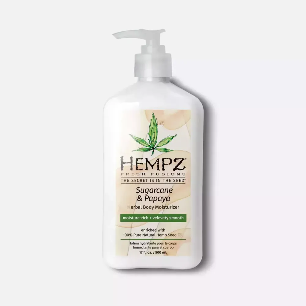 Hempz sugarcane &amp; papaya herbal body moisturizer moisture-rich+velvety smooth enriched with 100% pure natural hemp seed oil 500ml