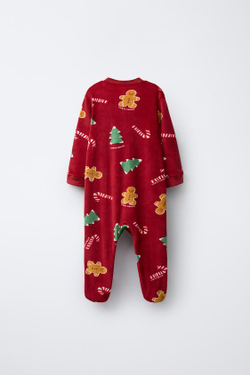 ZARA ВЕЛЮРОВЫЙ КОМБИНЕЗОН С ПРИНТОМ «ДЕРЕВЬЯ И ПЕЧЕНЬЕ», КРАСНЫЙ