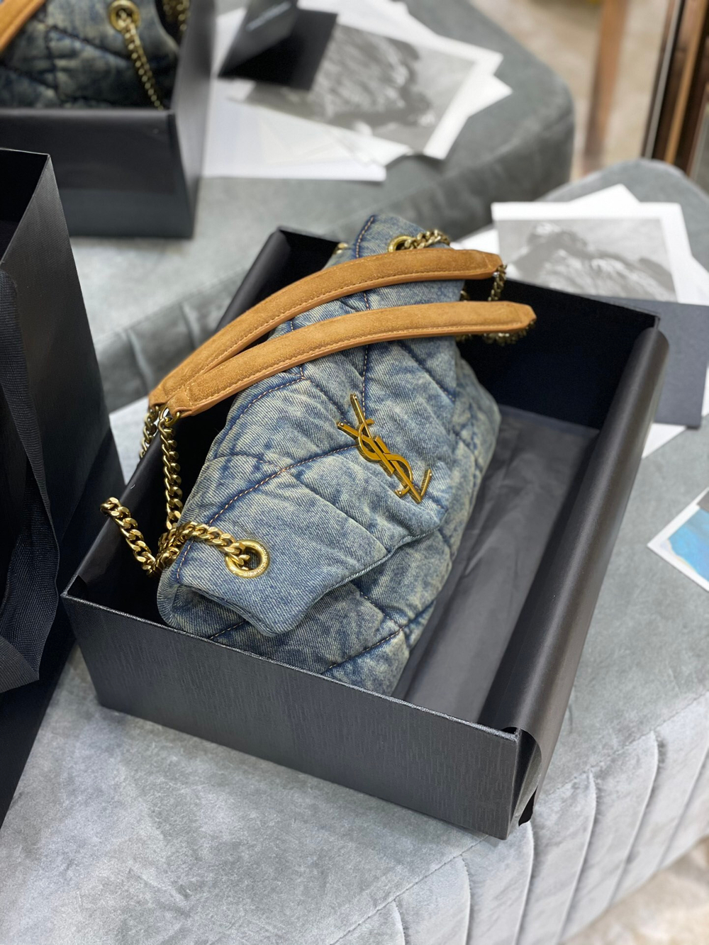 Saint Laurent Loulou Puffer Denim Bag 29 cm