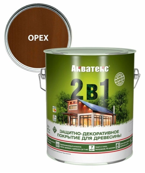 Защитно-декоративное покрытие для дерева АКВАТЕКС 2 в 1, орех, 2.7 л