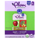 Plum Organics, органическое детское питание, для детей от 6 месяцев, яблоко и брокколи, 4 пакетика по 113 г (4 унции)
