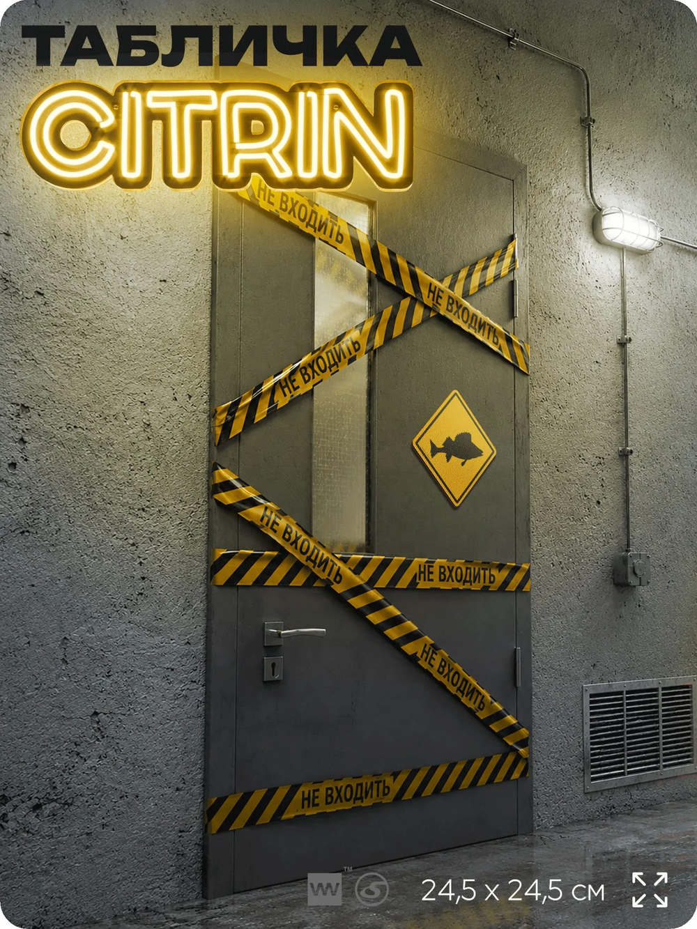 Табличка декоративная "Рыба Окунь " на дверь и стену, информационная и предупреждающая, декоративный знак, 24,5х24,5 см, пластиковая, Айдентика Технолоджи