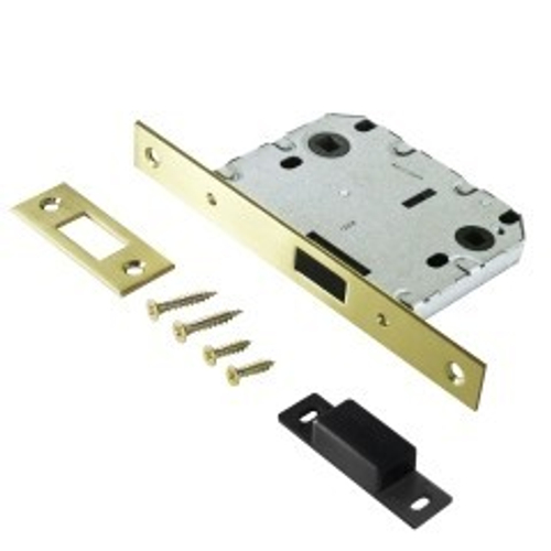 Защелка АЛЛЮР АРТ L7050 MS SВ мат.золото, магнитная б/ручек с фиксатором  / 11552