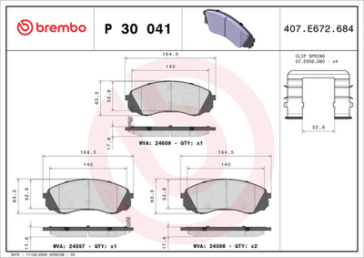 BREMBO - P30041-BRB - Brake Pad Set, disc brake