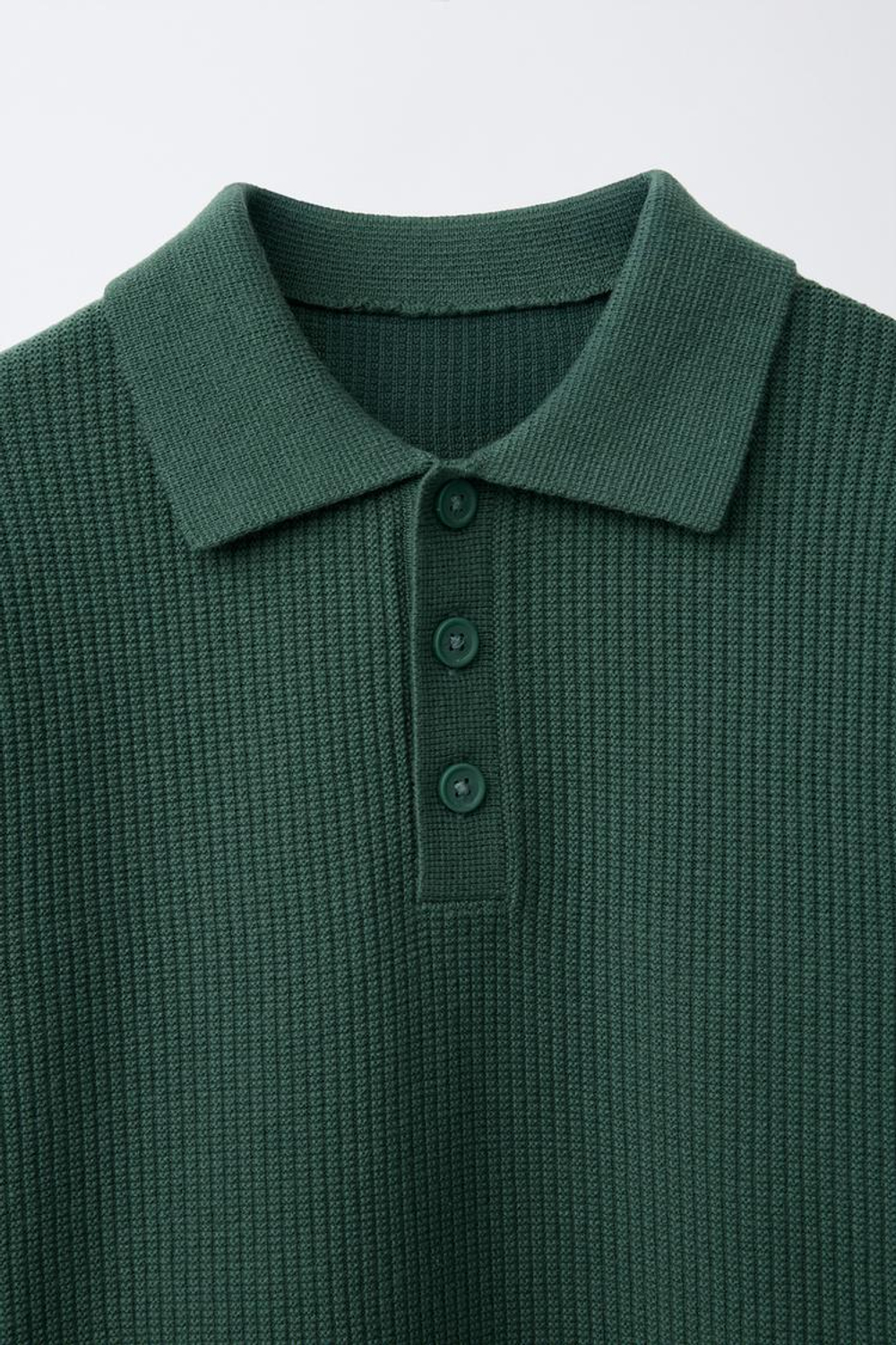 ZARA БАЗОВОЕ ТРИКОТАЖНОЕ ПОЛО, ЗЕЛЕНЫЙ