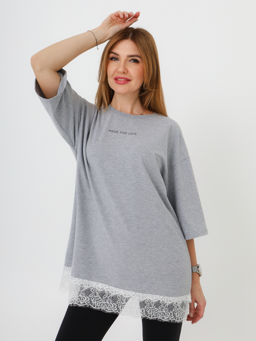 Футболка с кружевом, меланж