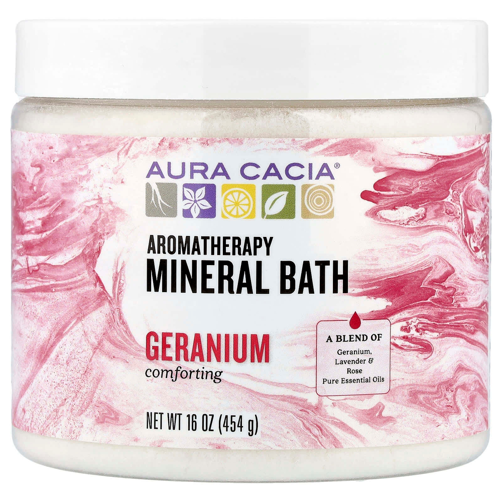 Aura Cacia, добавка для ванны с ароматерапевтическими минералами, герань, 454 г (16 унций)