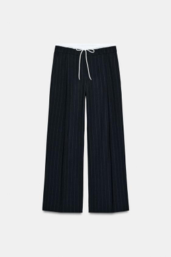 ZARA БРЮКИ С ШИРОКИМИ ШТАНИНАМИ И ДВОЙНЫМ ПОЯСОМ, ПОЛОСКИ