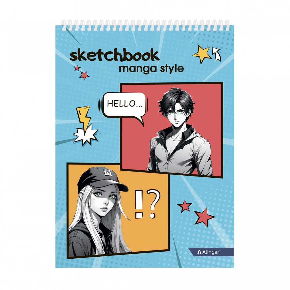 Скетчбук А5 60л., "Manga style", 120 г/м2, Alingar, гребень, мелованный картон, жёсткая подложка, офсет