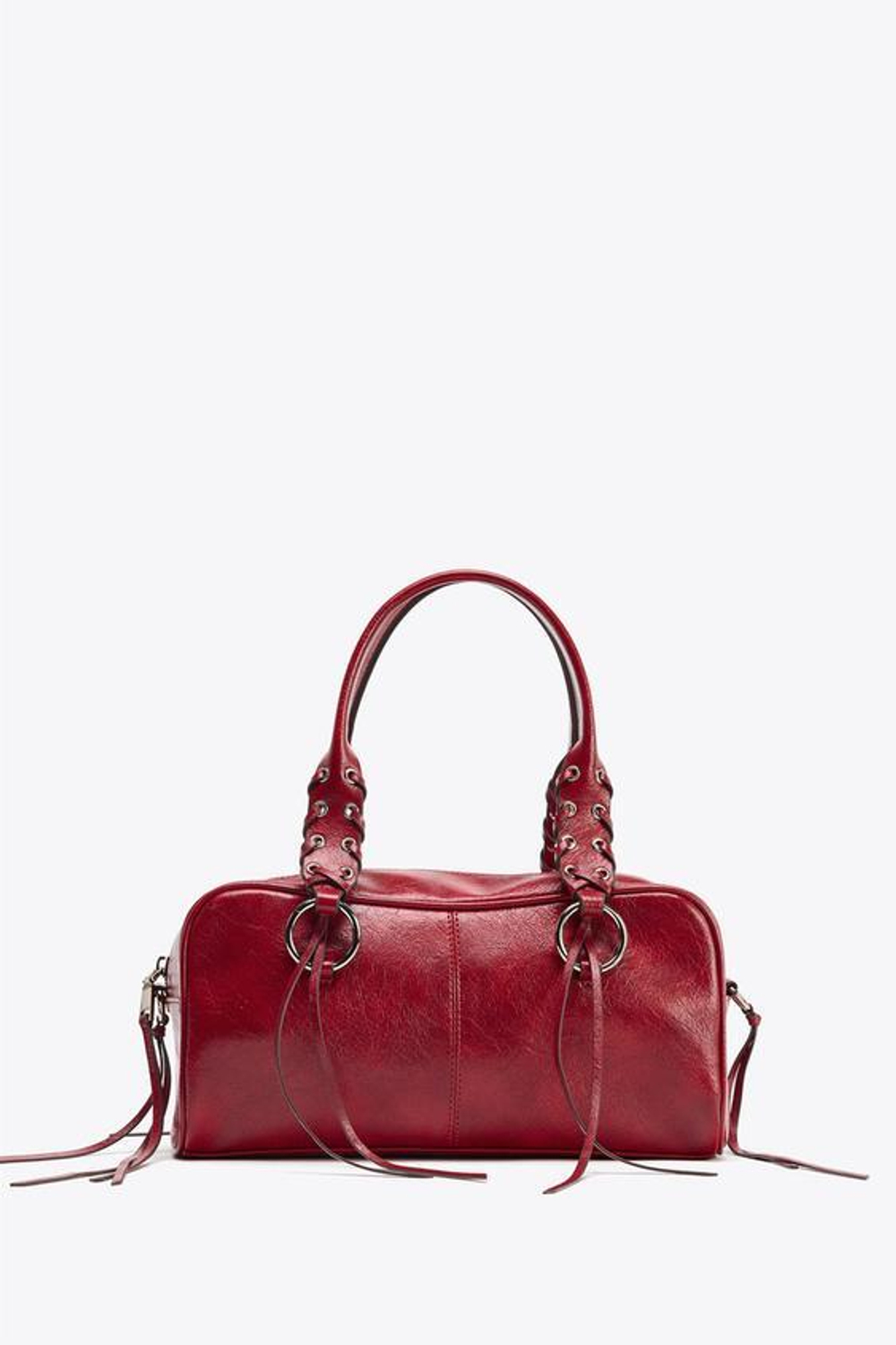 ZARA СУМКА-БОУЛИНГ С ЭФФЕКТОМ КРАКЕЛЮРА, КРАСНЫЙ