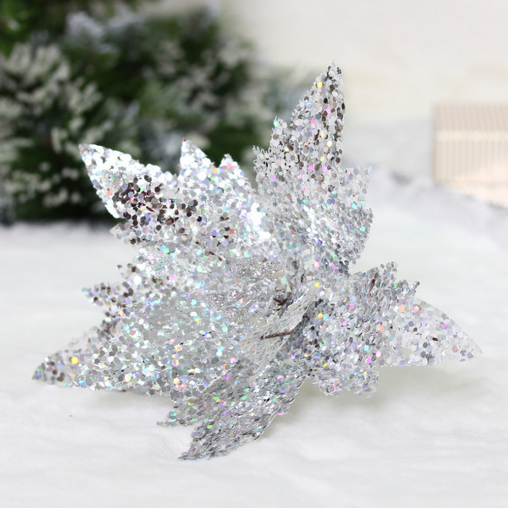 Украшение новогоднее «Пуансеттия - Царица ночи» 24 см, Серебро