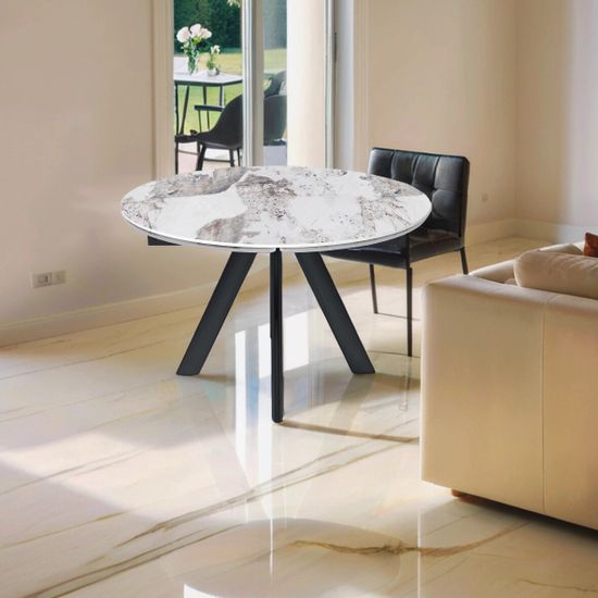 Стол обеденный раздвижной круглый D120-180х79 столешница керамика / Pandora / черный муар