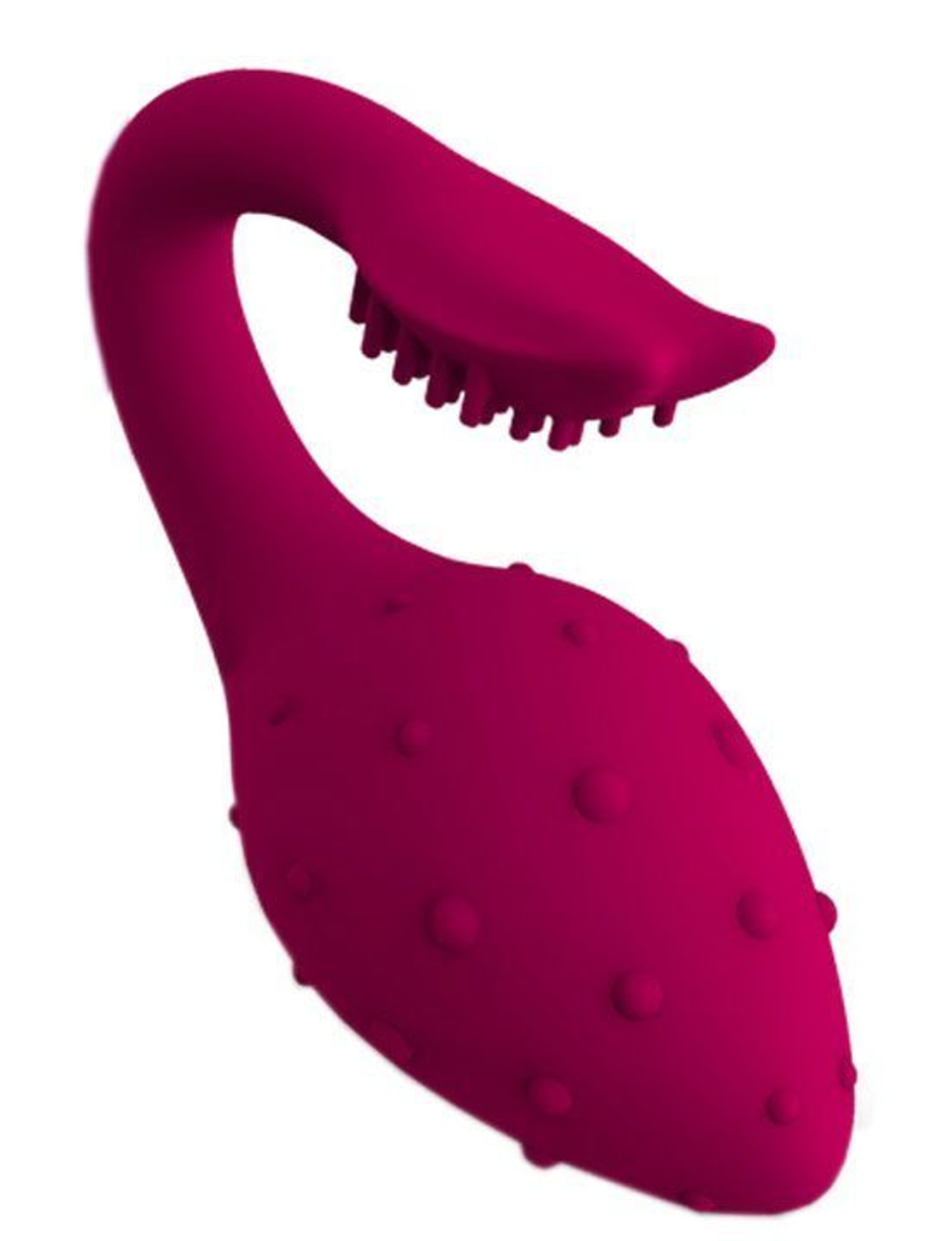 Малиновый вибратор-клубничка с хвостиком - 9,6 см. (Цвет: малиновый)