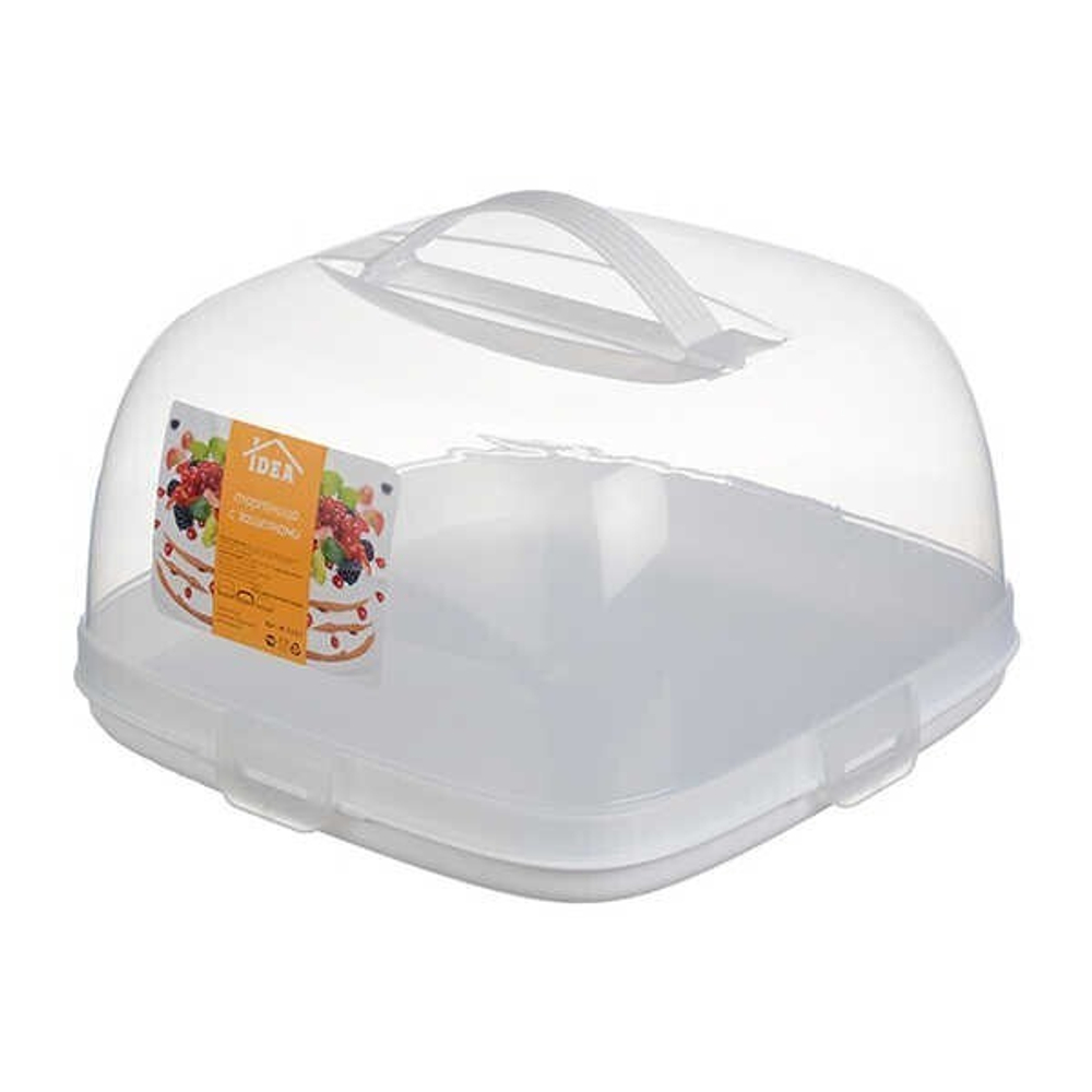 Тортница квадратная с защелками, с ручкой для переноски, двойное дно М1121