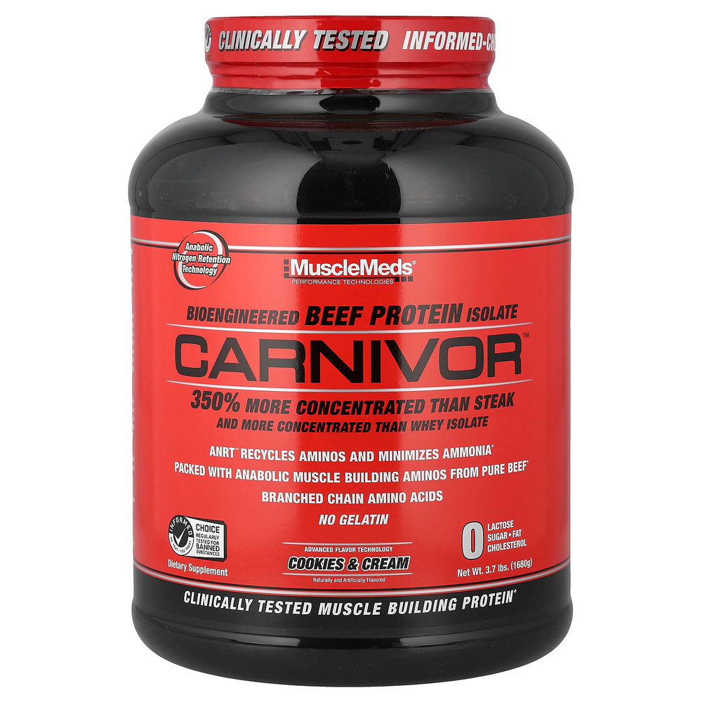 MuscleMeds, Carnivor, биоинженерный изолят говяжьего протеина, печенье и сливки, 1680 г (3,7 фунта)