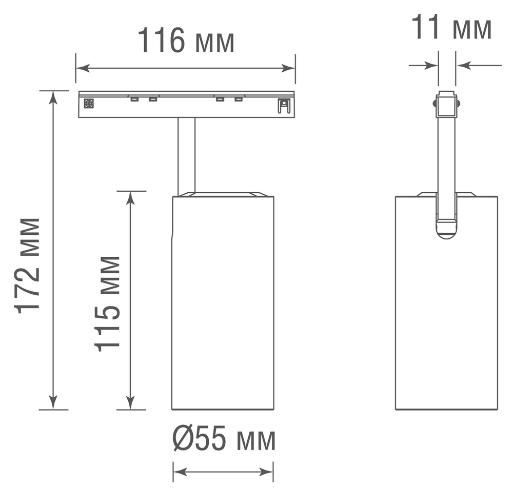 Led светильник Slim Line,   Alpha,  DC 48В 15Вт,  D55xL115 мм,  1450Лм,  36°,  3000К,  недиммируемый,  IP20,  Ra&gt;90,  черный