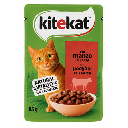 Влажный корм Kitekat Pou для кошек говядина в соусе 85 гр