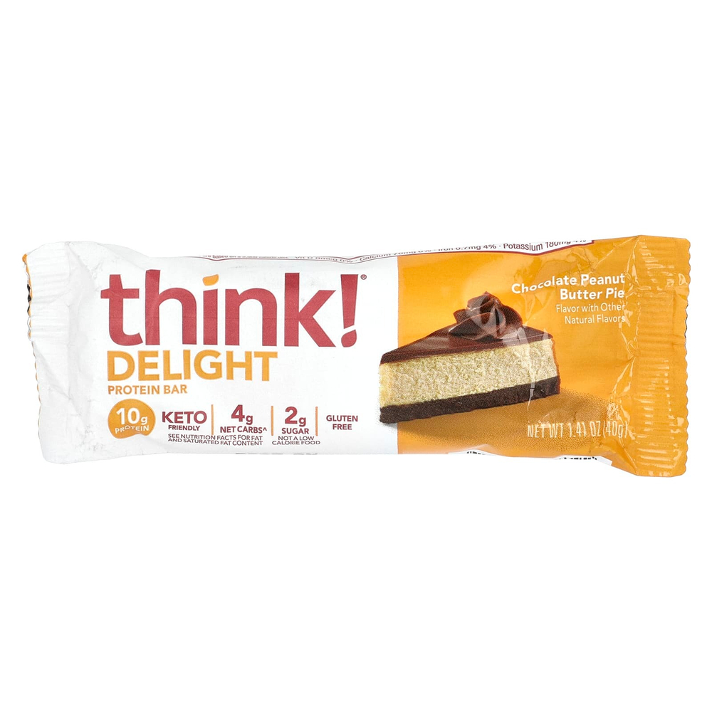 Think !, Delight Protein Bar, шоколадный пирог с арахисовой пастой, 10 батончиков, 40 г (1,41 унции) каждый
