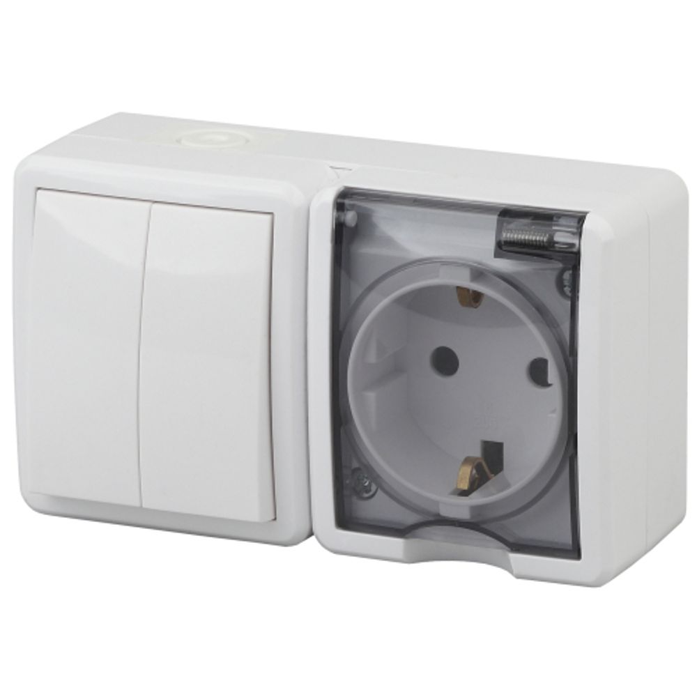 Блок розетка с выключателем ЭРА Эксперт 11-7402-01 двойной IP54 16A-10AX-250В ОУ белый | Эра Эксперт