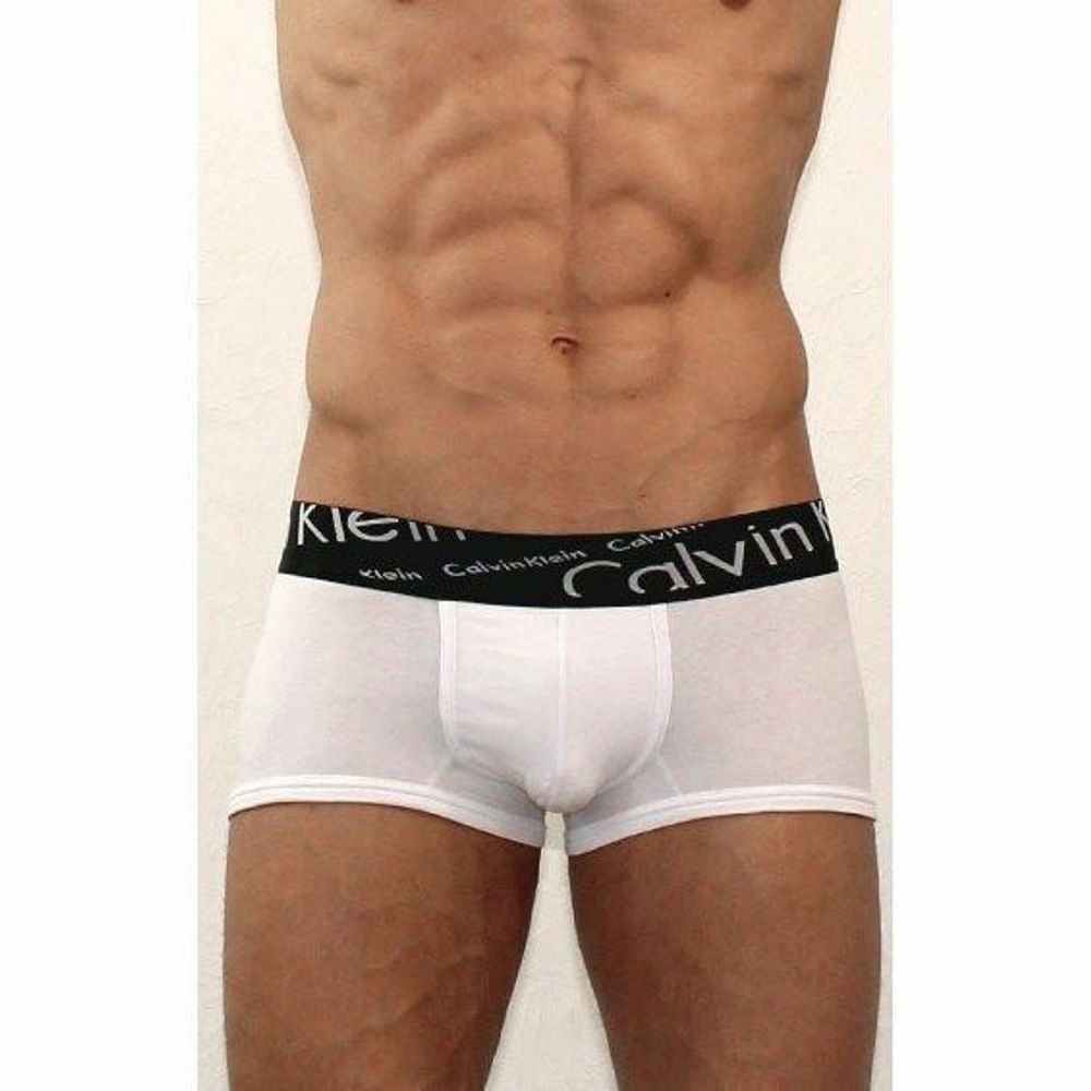 Мужские трусы боксеры белые с с черной косой резинкой Calvin Klein White Waistband Italics Boxer