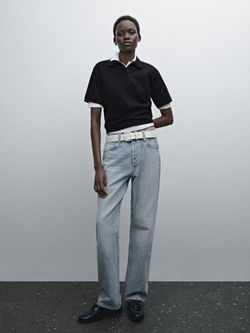 Massimo Dutti Свитер из мерсеризованного хлопка пике, темно-синий